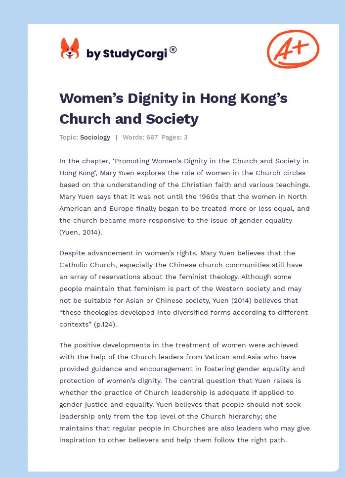 Women’s Dignity in Hong Kong’s Church and Society. Page 1