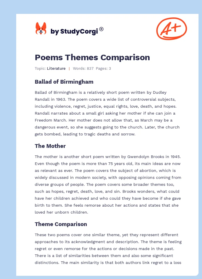 Poems Themes Comparison. Page 1
