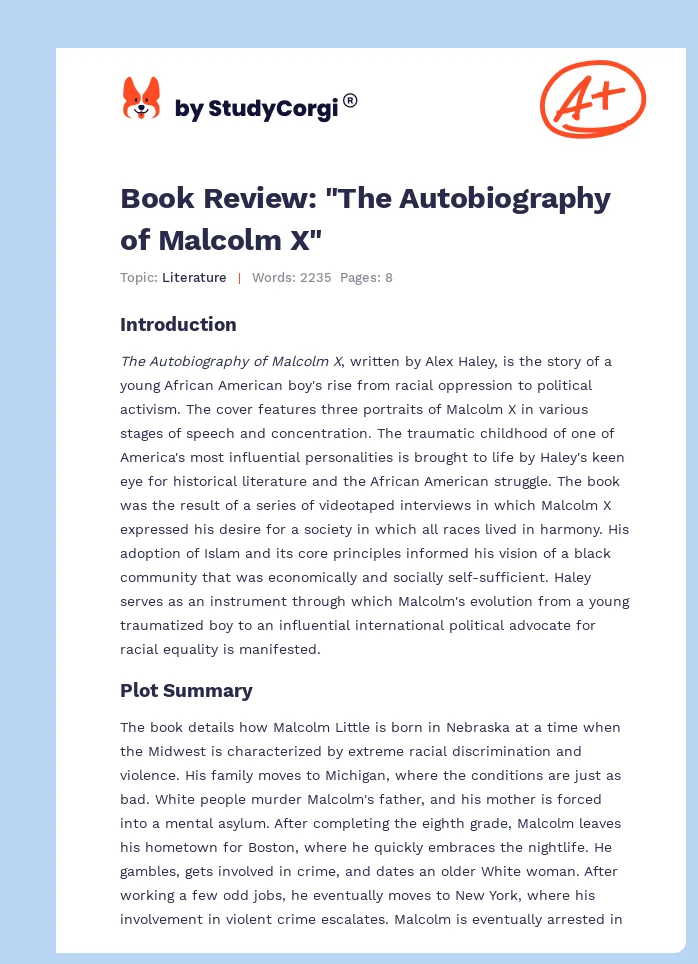 Book Review: "The Autobiography of Malcolm X". Page 1