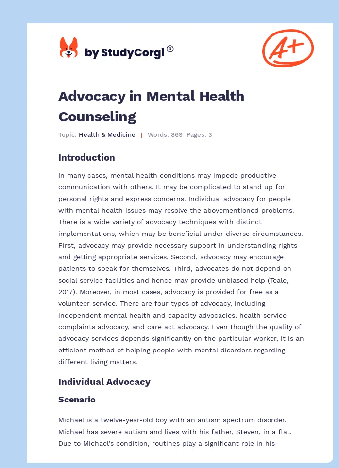 Advocacy in Mental Health Counseling. Page 1
