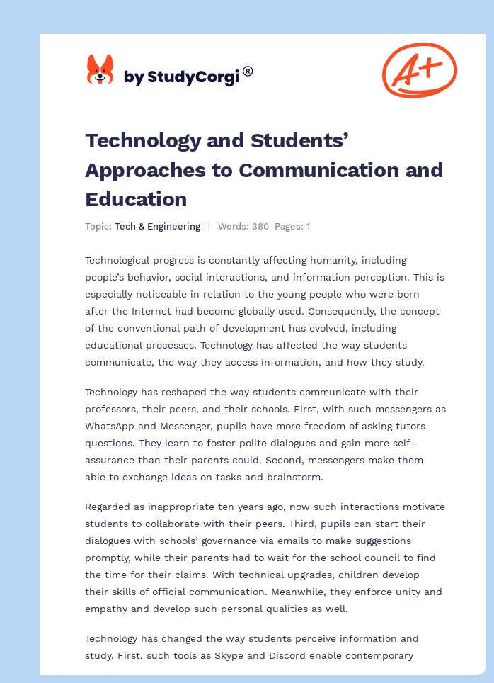 Technology and Students’ Approaches to Communication and Education. Page 1