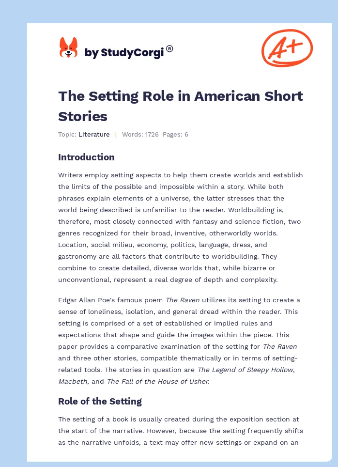 The Setting Role in American Short Stories. Page 1