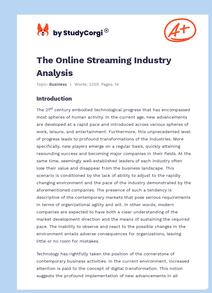 The Online Streaming Industry Analysis. Page 1