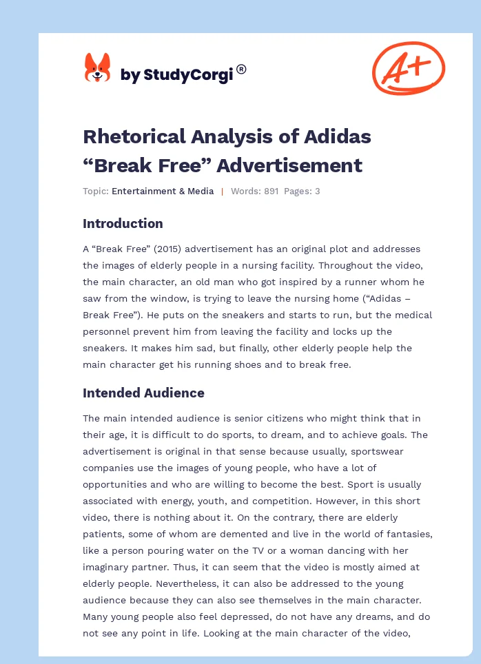 Rhetorical Analysis of Adidas “Break Free” Advertisement. Page 1