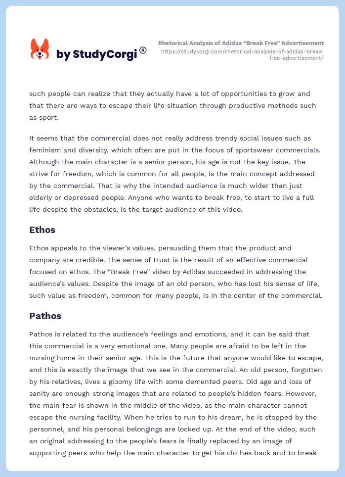 Rhetorical Analysis of Adidas “Break Free” Advertisement. Page 2