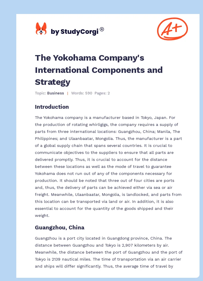 The Yokohama Company's International Components and Strategy. Page 1