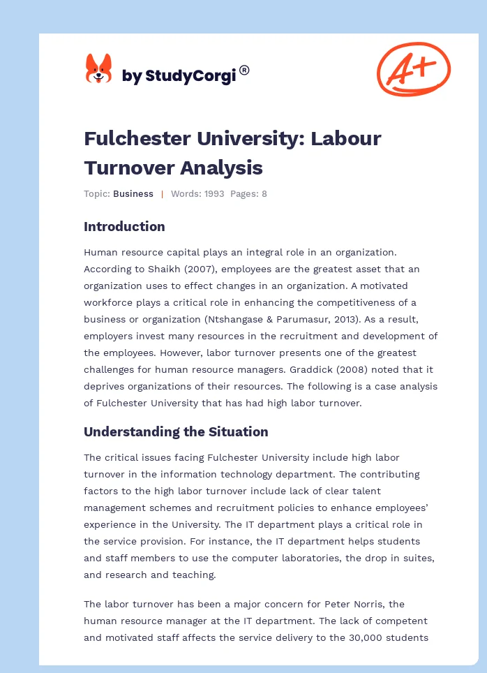 Fulchester University: Labour Turnover Analysis. Page 1