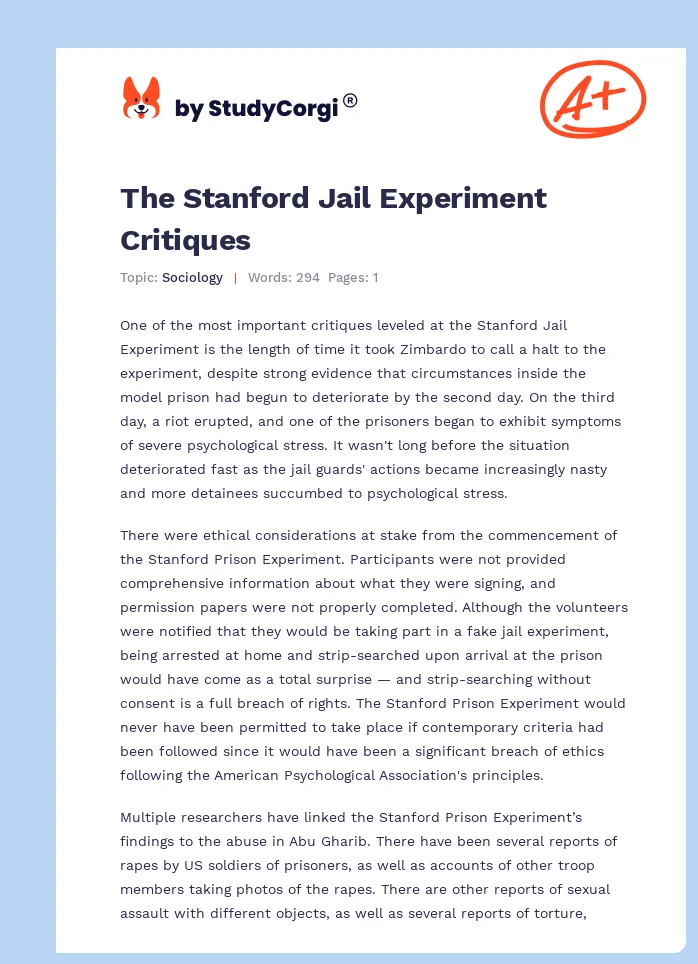 The Stanford Jail Experiment Critiques. Page 1
