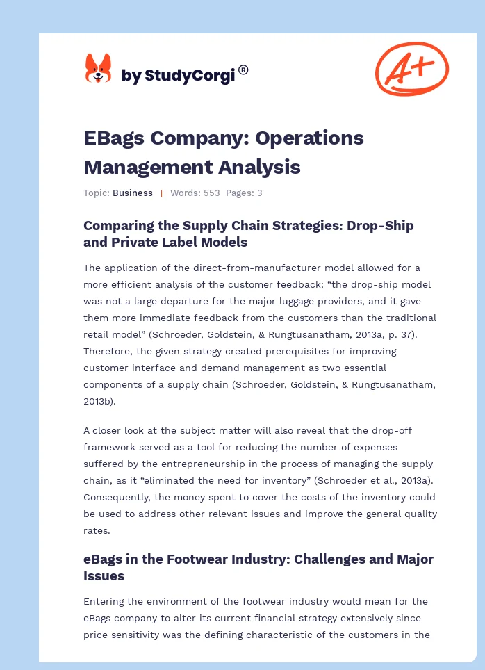 EBags Company: Operations Management Analysis. Page 1