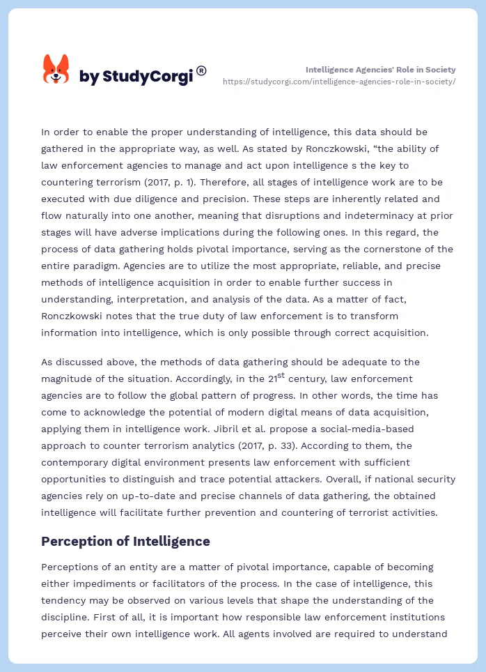 Intelligence Agencies' Role in Society. Page 2