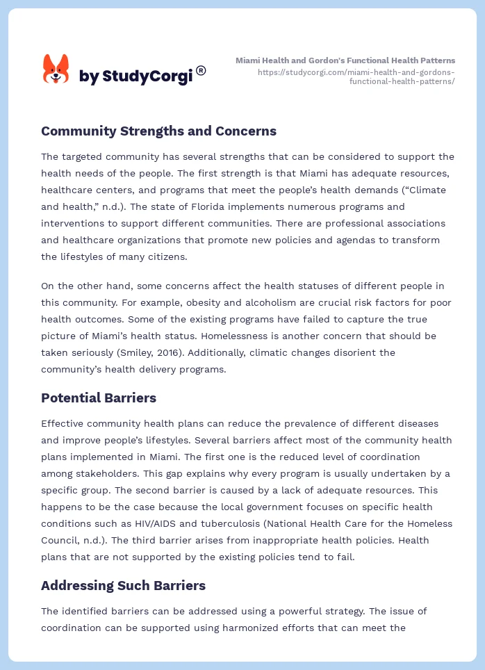 Miami Health and Gordon's Functional Health Patterns. Page 2