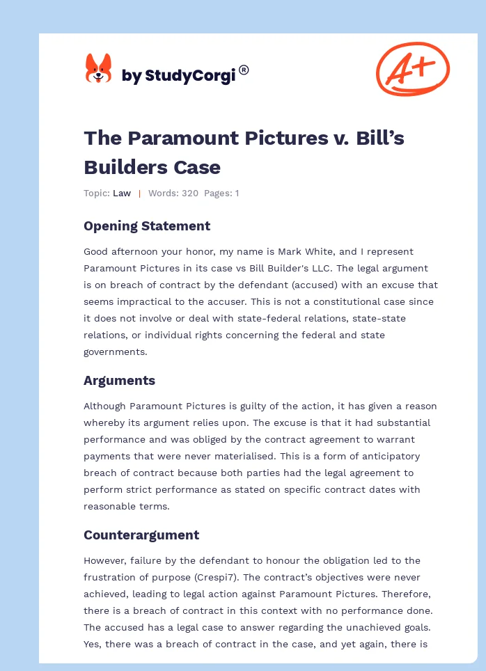The Paramount Pictures v. Bill’s Builders Case. Page 1