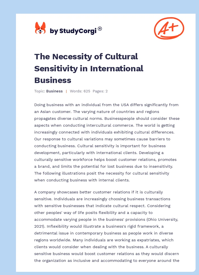 The Necessity of Cultural Sensitivity in International Business. Page 1