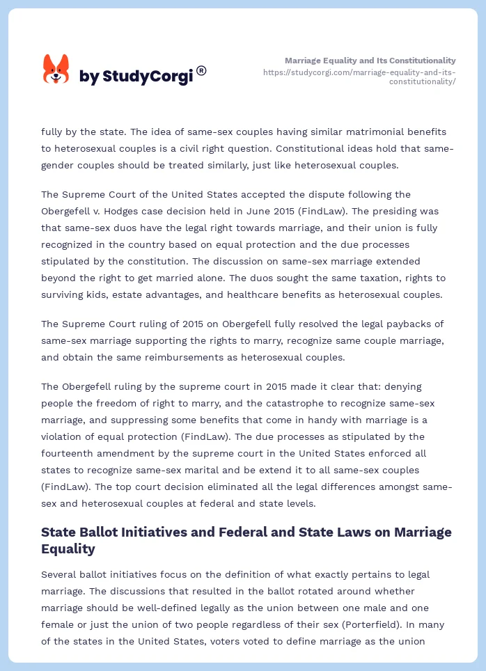 Marriage Equality and Its Constitutionality. Page 2