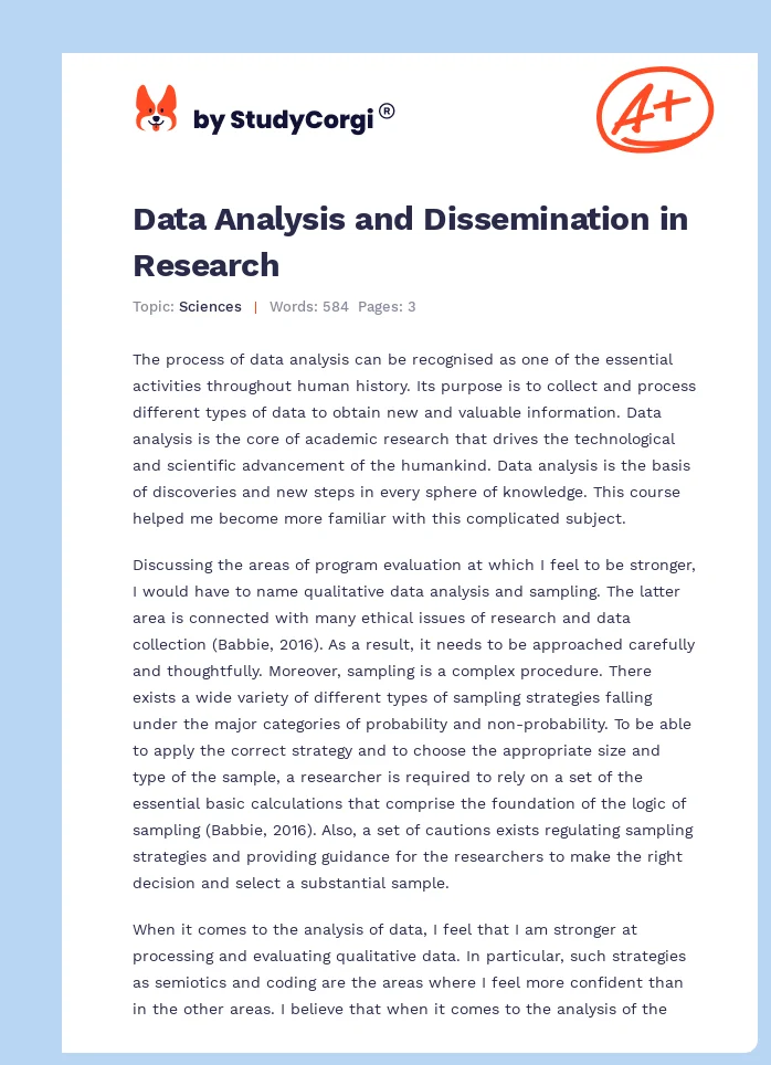 Data Analysis and Dissemination in Research. Page 1