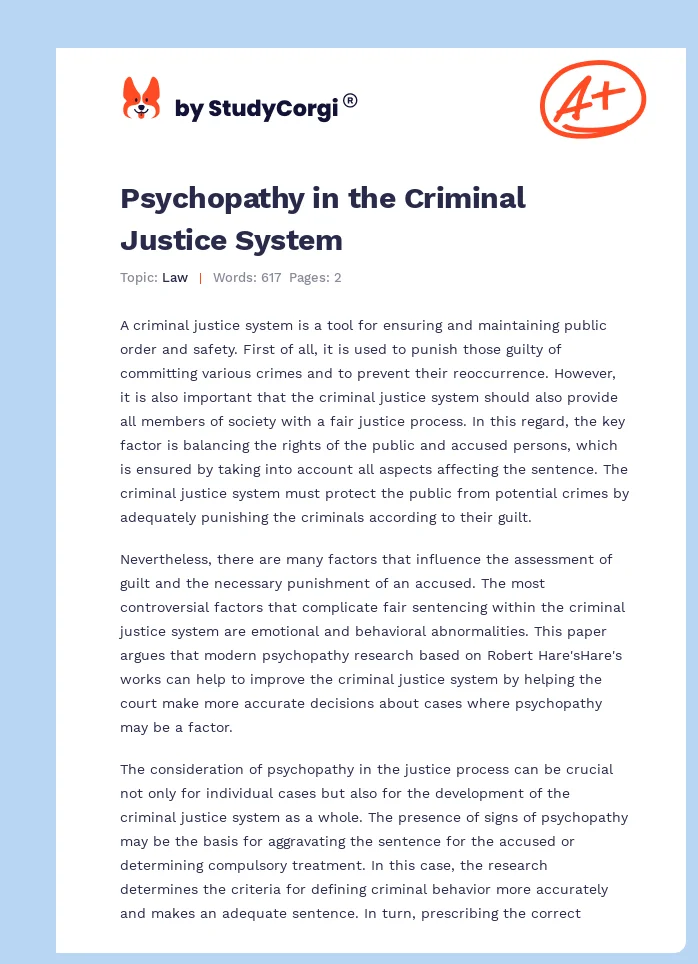 Psychopathy in the Criminal Justice System. Page 1