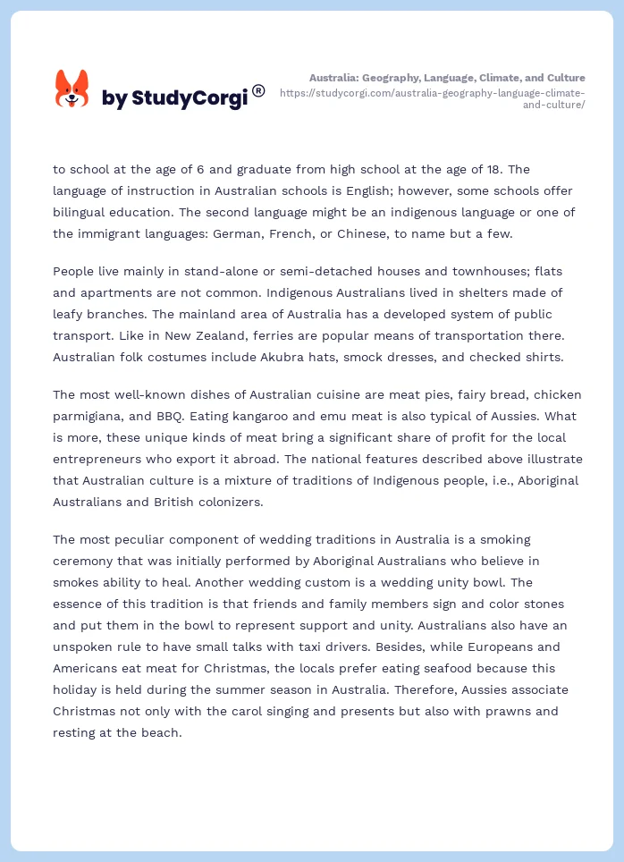 Australia: Geography, Language, Climate, and Culture. Page 2