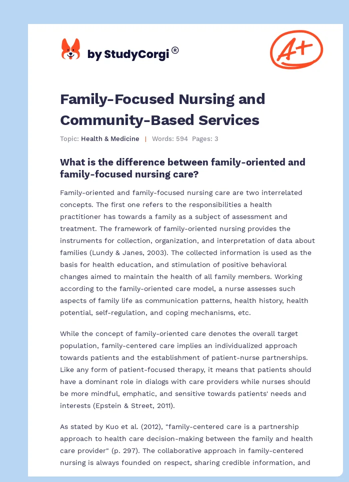 Family-Focused Nursing and Community-Based Services. Page 1