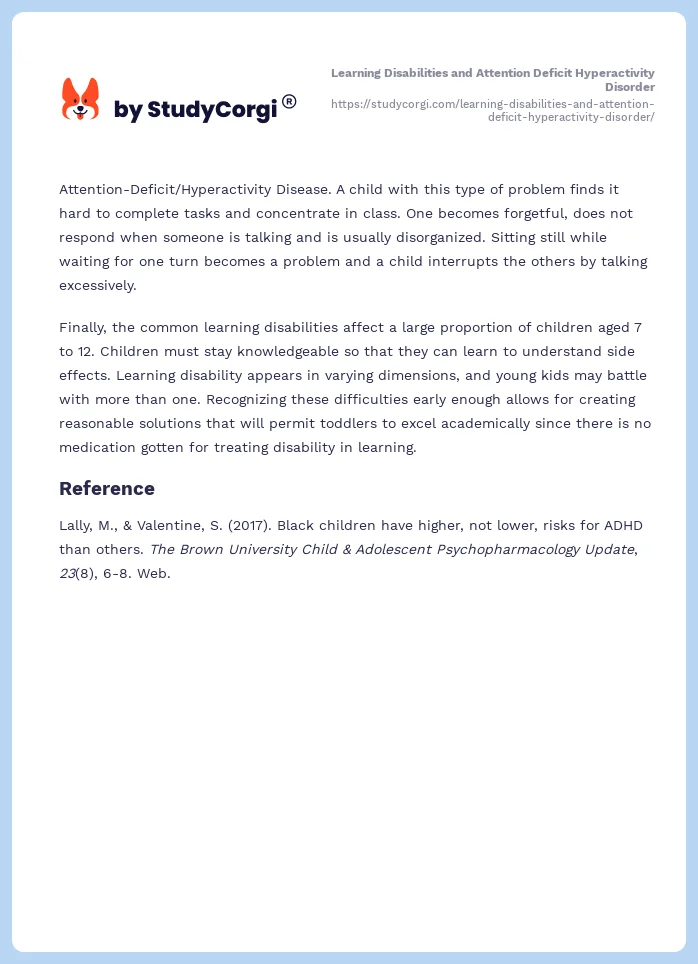 Learning Disabilities and Attention Deficit Hyperactivity Disorder. Page 2