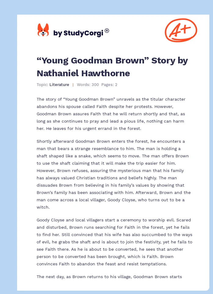 “Young Goodman Brown” Story by Nathaniel Hawthorne. Page 1