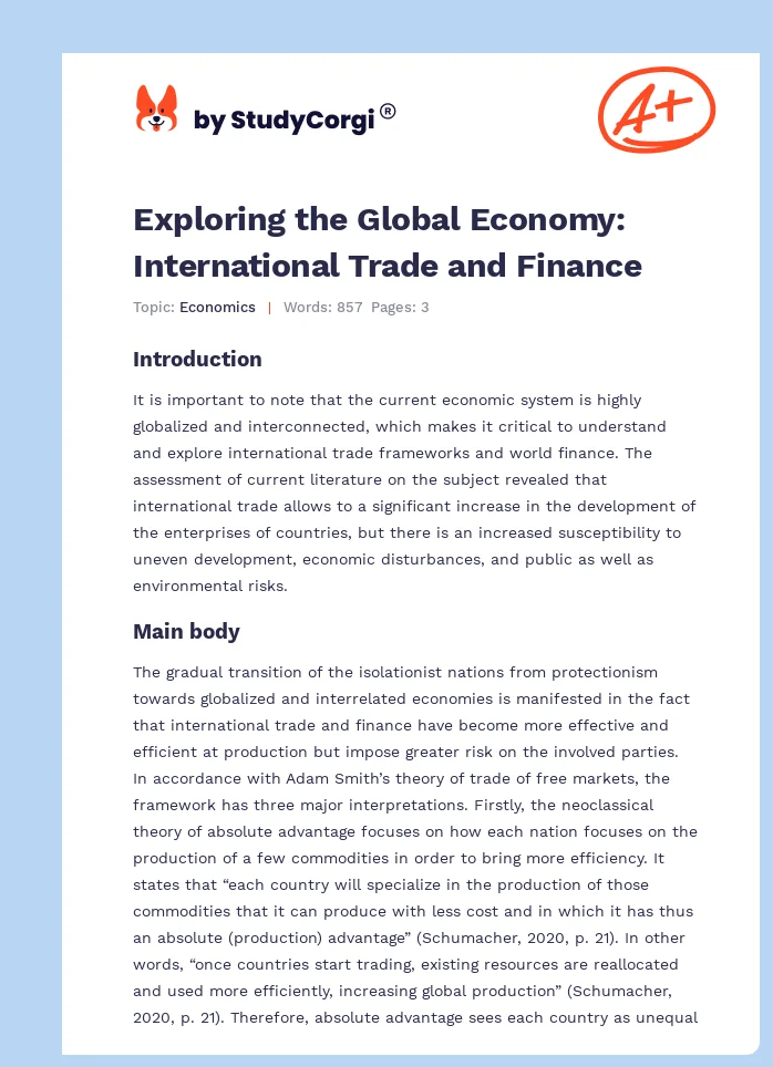 Exploring the Global Economy: International Trade and Finance. Page 1