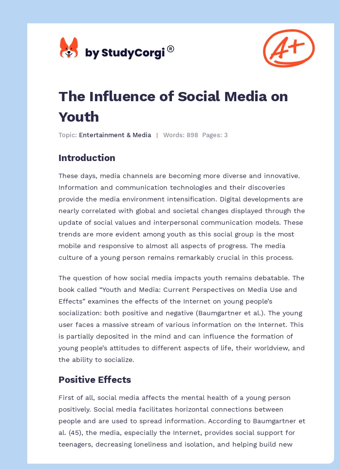 The Influence of Social Media on Youth. Page 1