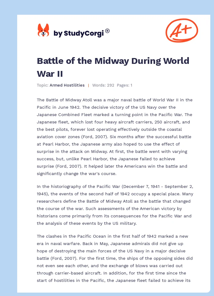 Battle of the Midway During World War II. Page 1