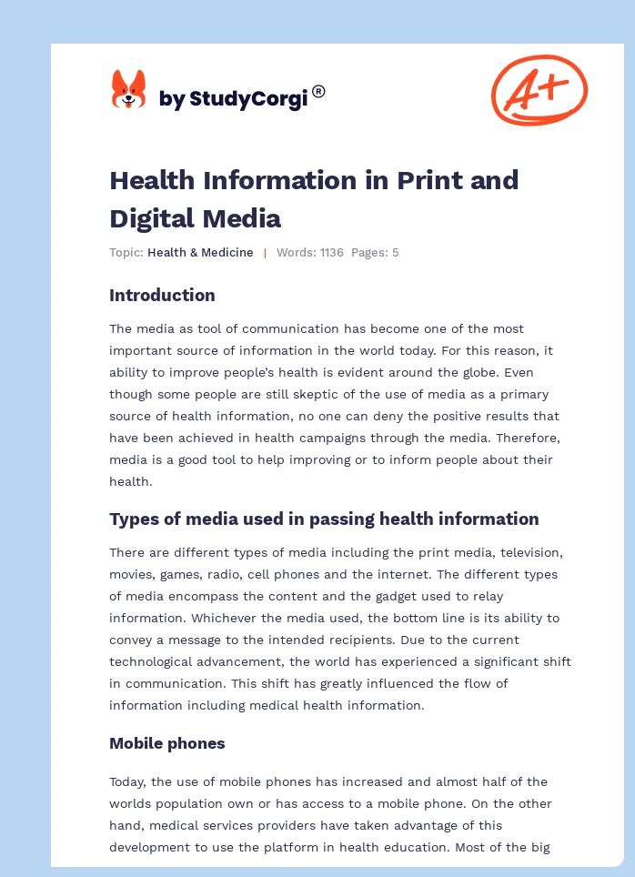 Health Information in Print and Digital Media. Page 1