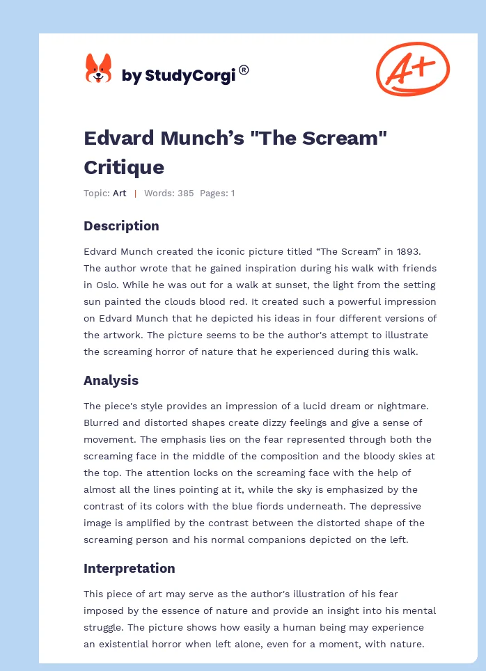Edvard Munch’s "The Scream" Critique. Page 1