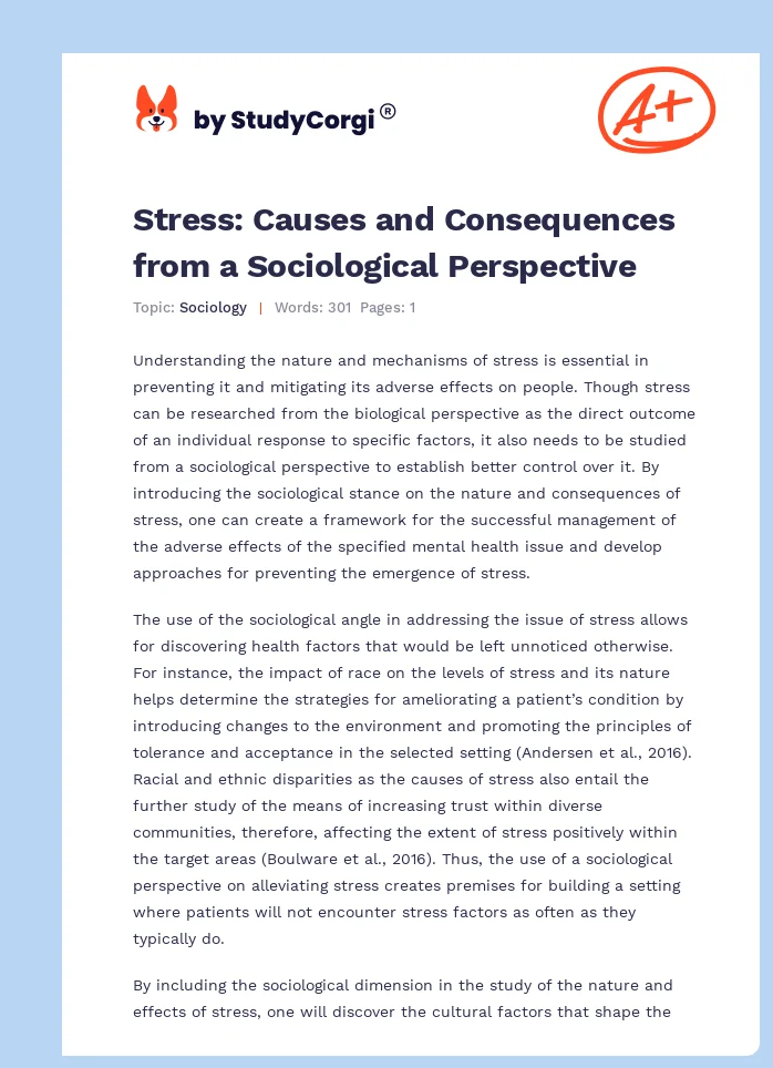 Stress: Causes and Consequences from a Sociological Perspective. Page 1