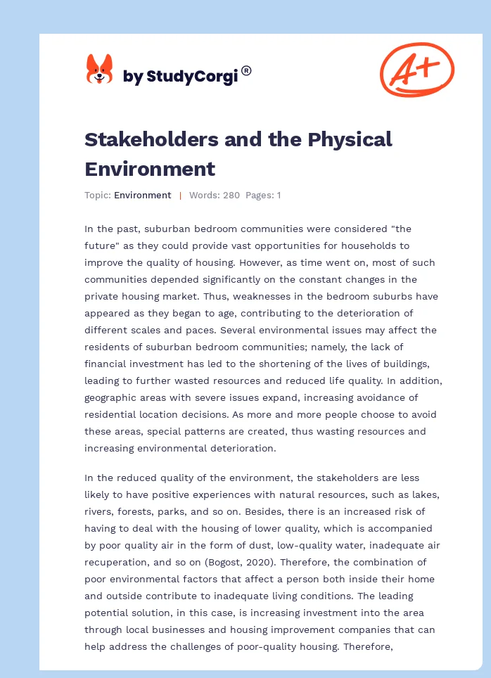 Stakeholders and the Physical Environment. Page 1