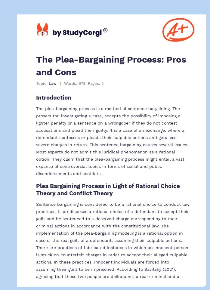 The Plea-Bargaining Process: Pros and Cons. Page 1