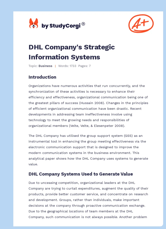 DHL Company's Strategic Information Systems. Page 1