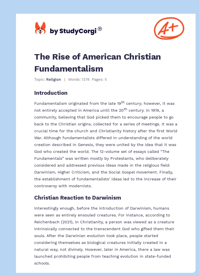 The Rise of American Christian Fundamentalism. Page 1