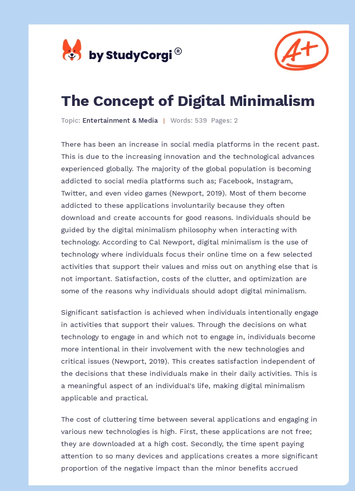 The Concept of Digital Minimalism. Page 1