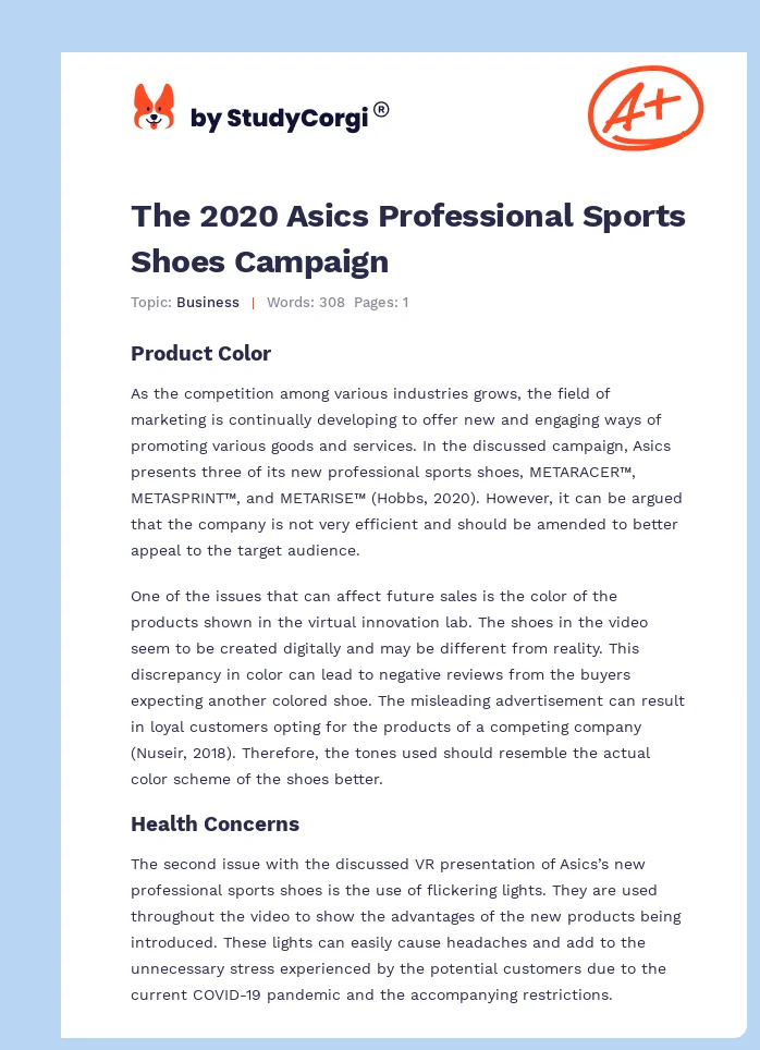 The 2020 Asics Professional Sports Shoes Campaign. Page 1