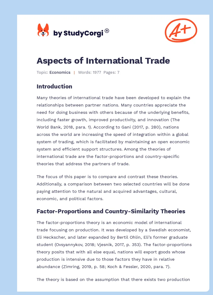Aspects of International Trade. Page 1