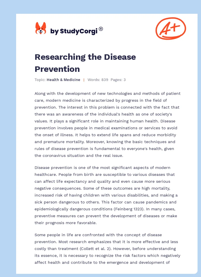 Researching the Disease Prevention. Page 1