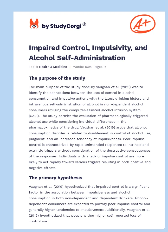 Impaired Control, Impulsivity, and Alcohol Self-Administration. Page 1
