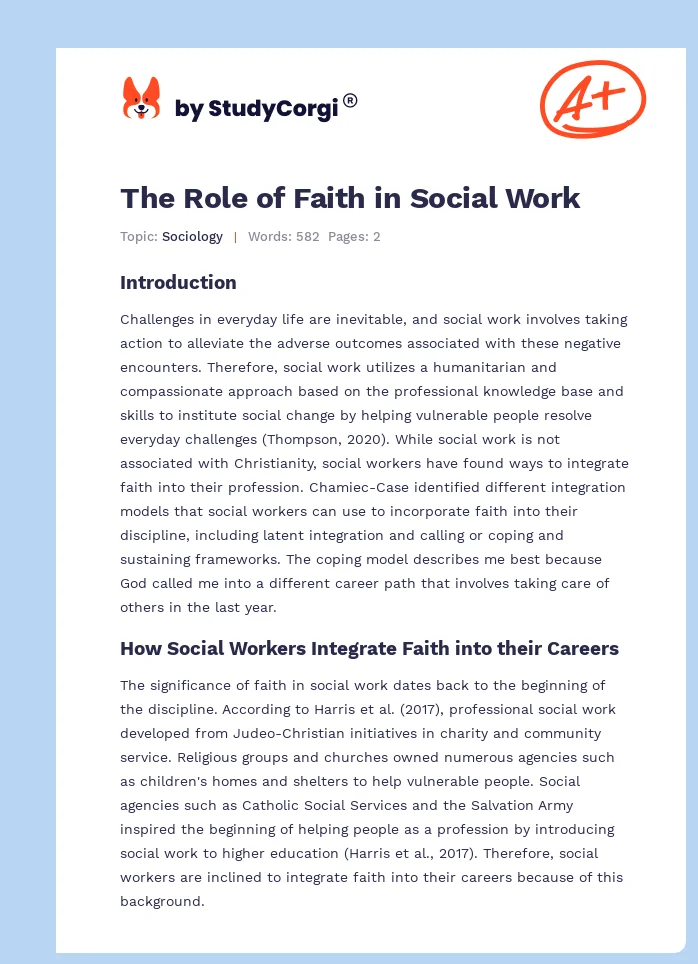 The Role of Faith in Social Work. Page 1