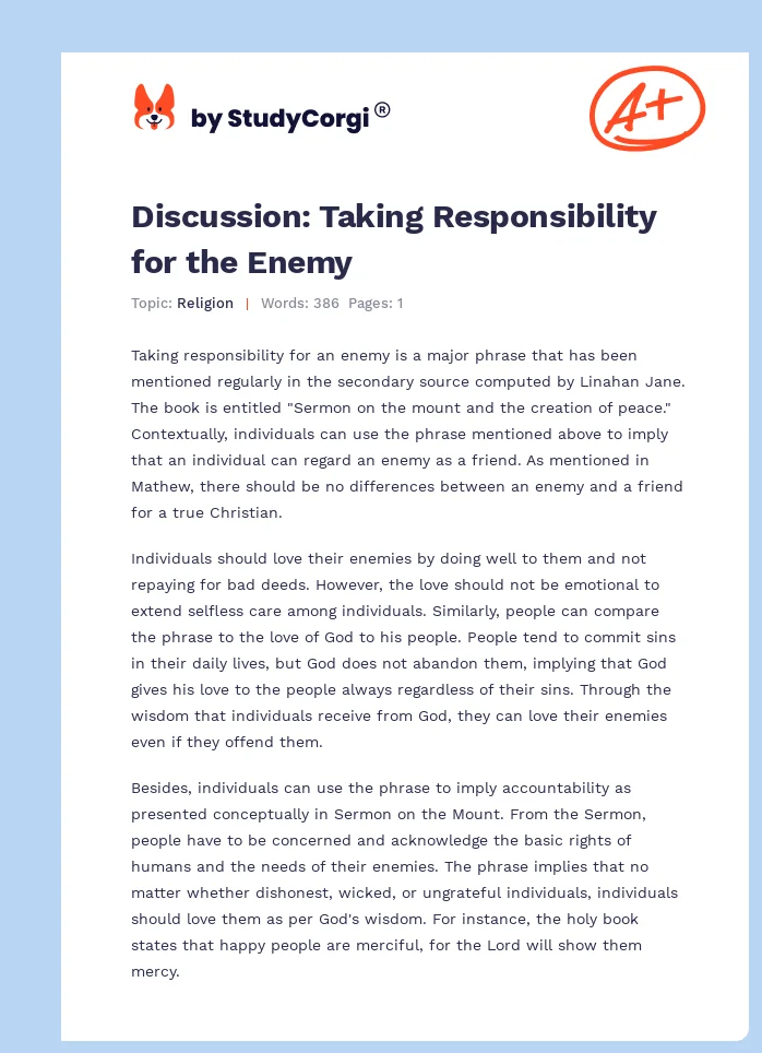 Discussion: Taking Responsibility for the Enemy. Page 1