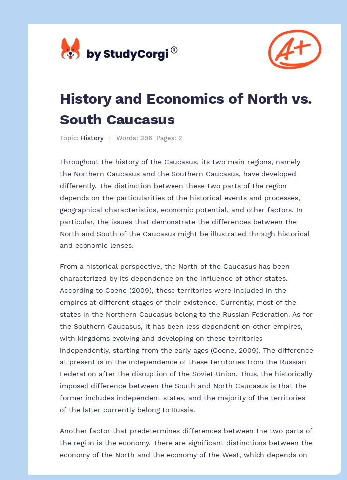 History and Economics of North vs. South Caucasus. Page 1