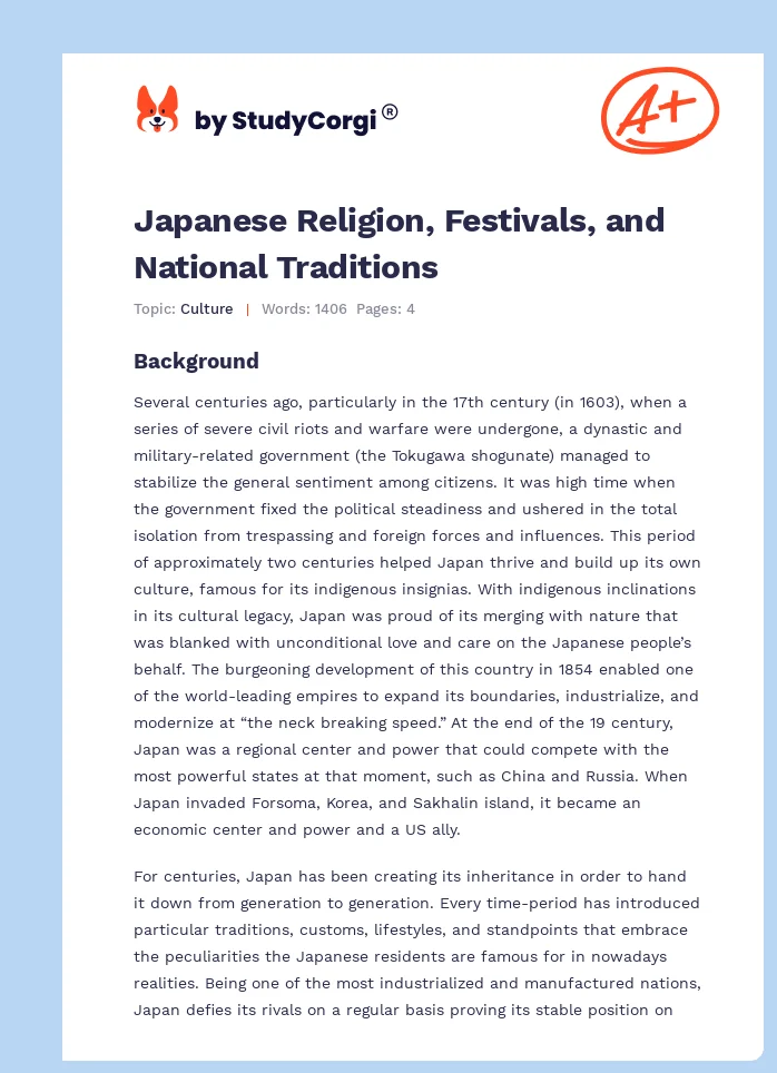 Japanese Religion, Festivals, and National Traditions. Page 1