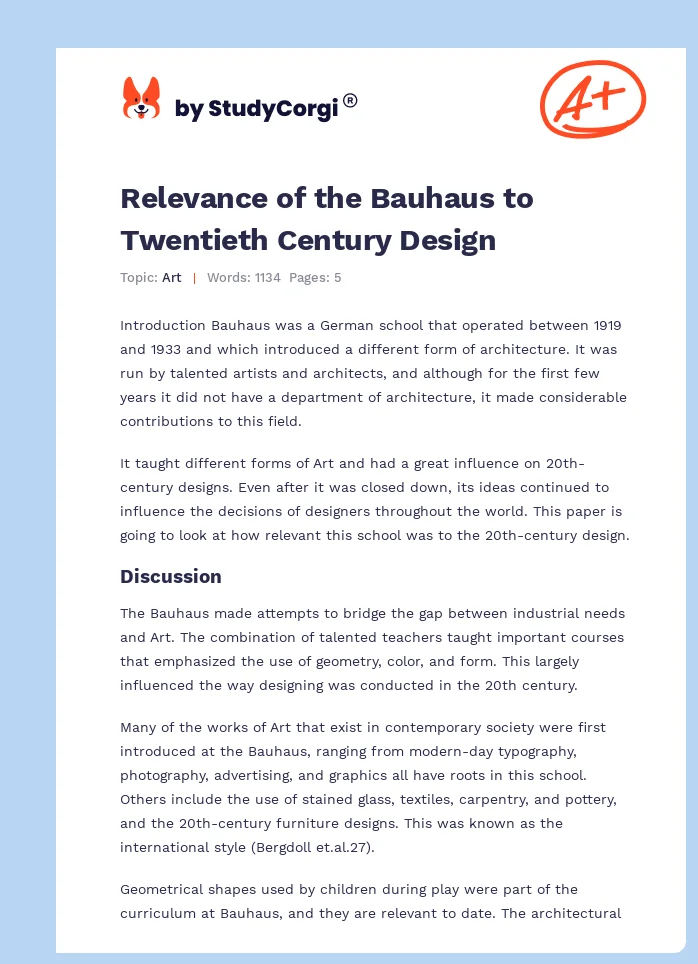 Relevance of the Bauhaus to Twentieth Century Design. Page 1