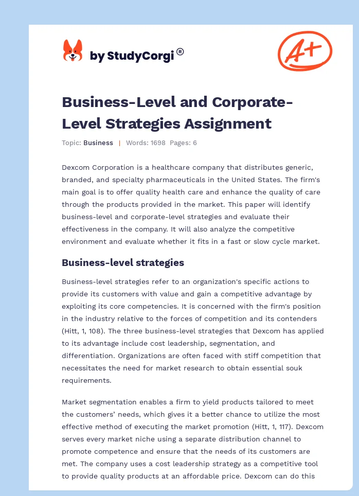 Business-Level and Corporate-Level Strategies Assignment. Page 1