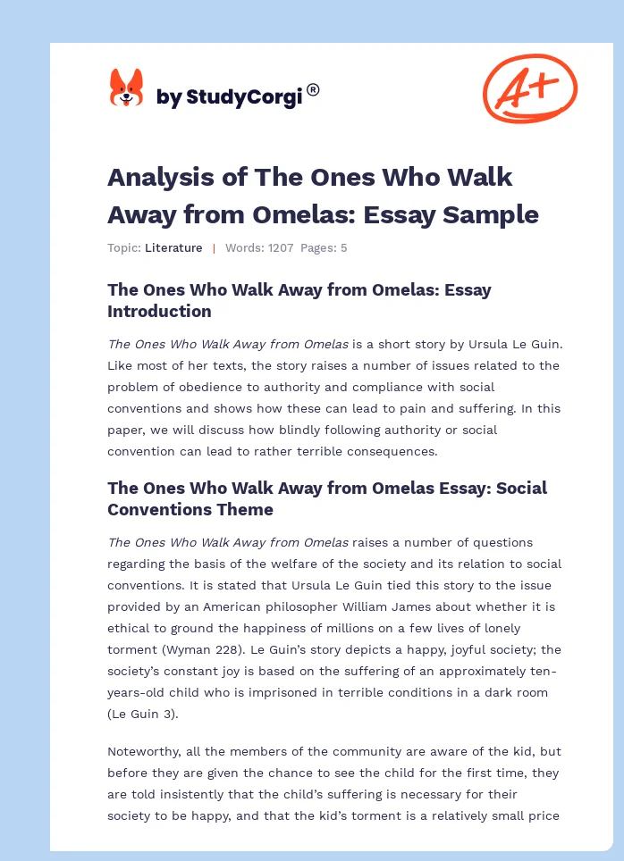 Analysis of The Ones Who Walk Away from Omelas: Essay Sample. Page 1