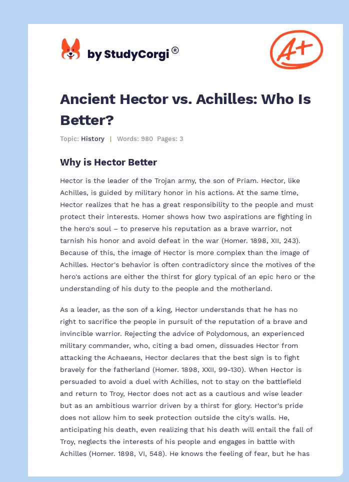 Ancient Hector vs. Achilles: Who Is Better?. Page 1