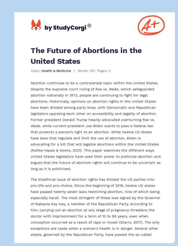 The Future of Abortions in the United States. Page 1