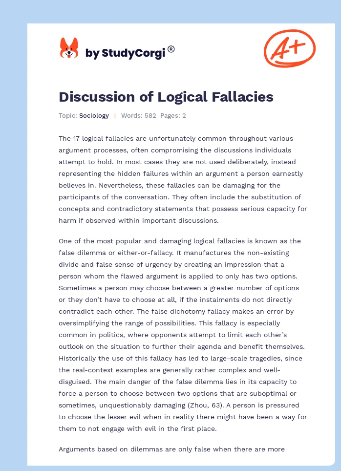 Discussion of Logical Fallacies. Page 1