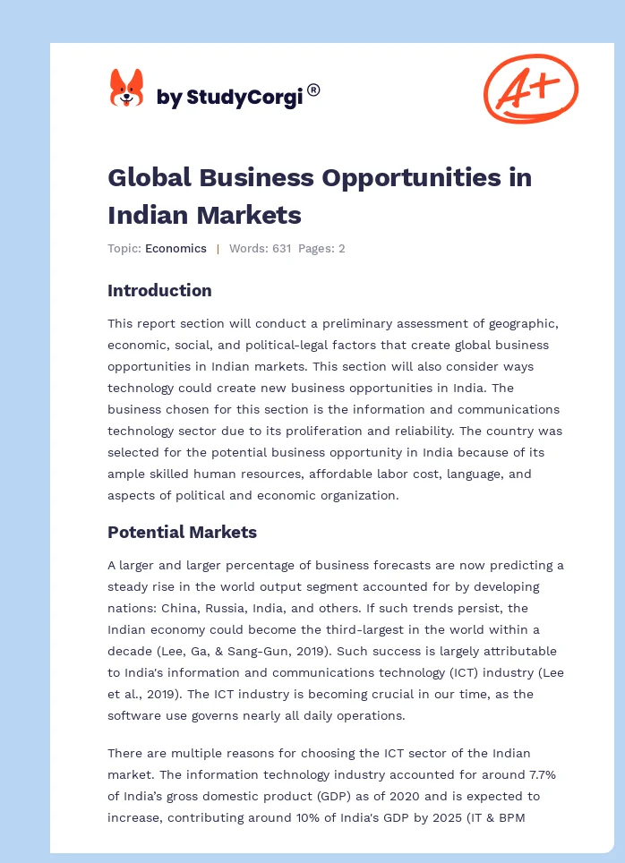 Global Business Opportunities in Indian Markets. Page 1